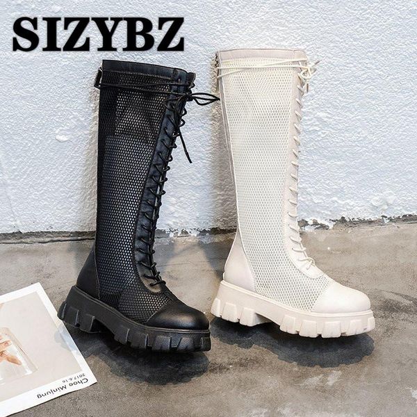 

boots summer women chunky heel knee-length woman shoes brand ankle female round toe zipper lasdies fashion comfort, Black