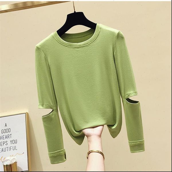 

hole with long sleeve womens t shirts casual girl tee hipster, White