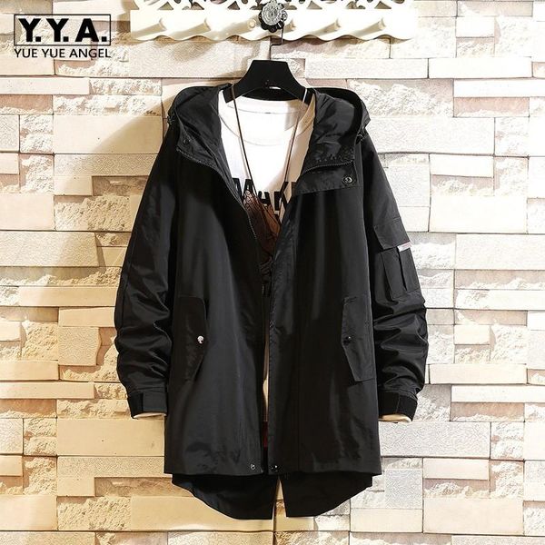 

men's trench coats spring autumn mens 2021 hooded coat male loose large size korean style straight fashion solid casual outerwear, Tan;black