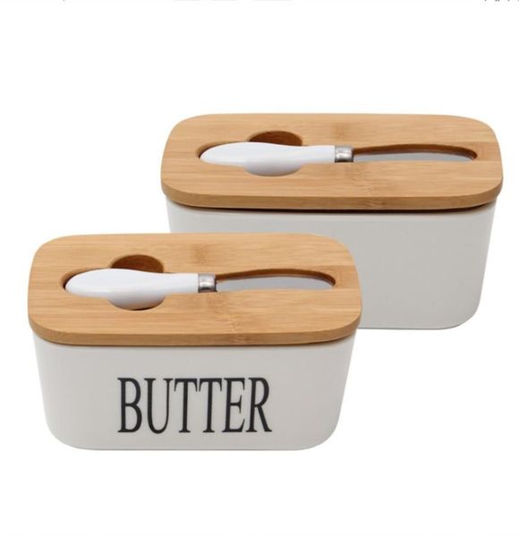 

dishes & plates ins nordic butter sealing box wiith ceramic plate wood lid and knife cheese storage tray dish container
