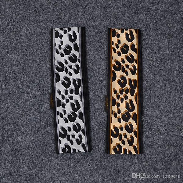 

new leopard print headband scarf 47.2 in ultra length 100% silk handle scarf small ribbon hair woman bag fashion hot, Blue;gray
