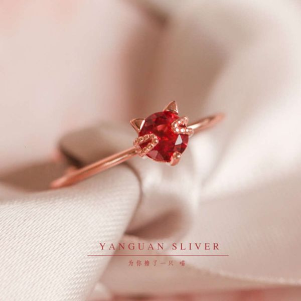 

925 silver rose red flash diamond cat opening ring design, Black