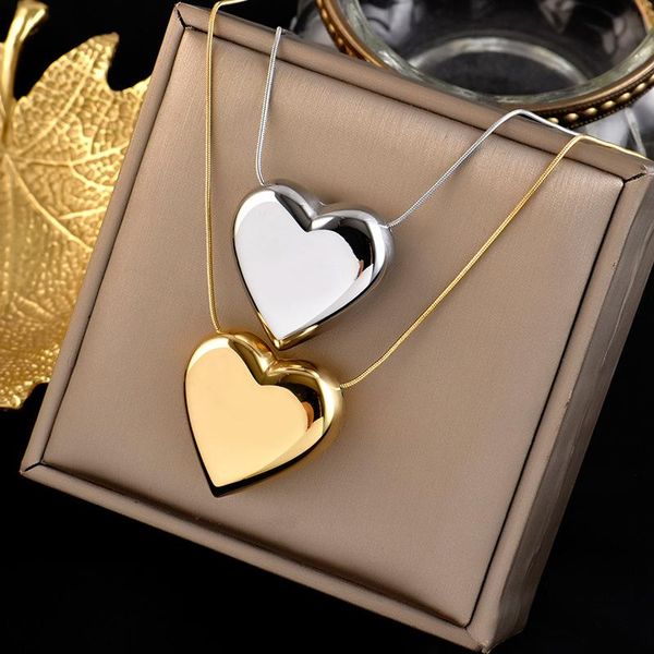 

pendant necklaces origin summer minimalist stainless steel love heart necklace for women gold silver color metallic jewelry