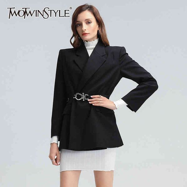 

elegant casual vintage blazer for women notched long sleeve sashes plus size blazers female fashion clothing 210524, White;black