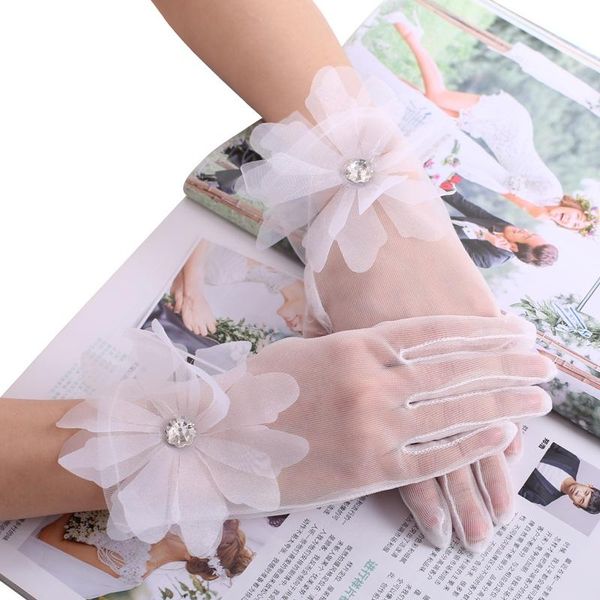 

bridal gloves 1 pair women's white flower bride wedding lace short tulle guantes party dress sheer accessories