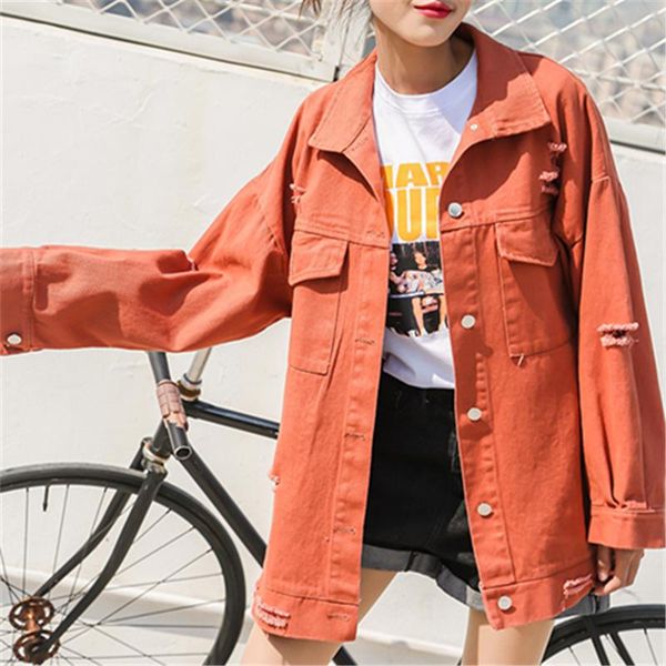 

women's jackets denim jacket female 2021 spring autumn fashion letter loose large size hole embroidered trendy 117, Black;brown