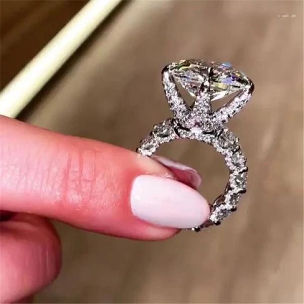 

cluster rings luxury 925 sterling silver women engagement eternity simulated diamond wedding bridal ring jewelry gifts, Golden;silver