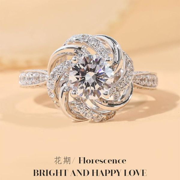 

wedding rings s925 pure silver mozambique diamond ring, flower super-flash ring girl 2 carats jewelry, Slivery;golden