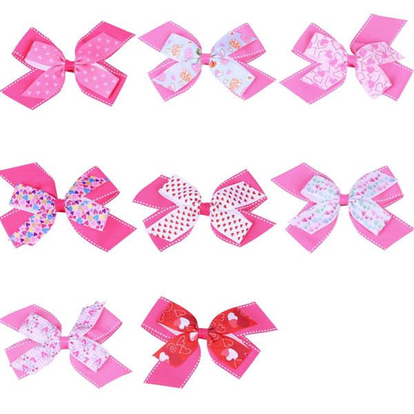 Baby Girls Hair Bows Alligator Clips Hairpins Детская печать Любовь сердца ленты 5 дюймов Bowknot Headwear аксессуары HC173