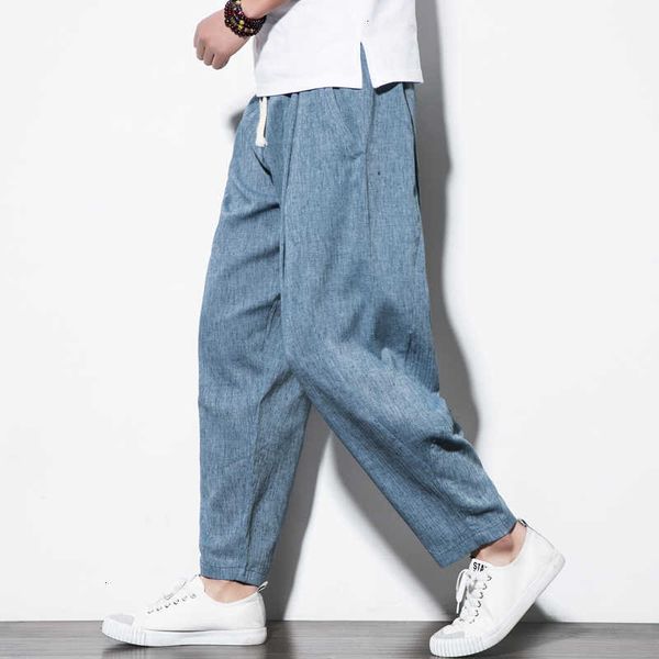 

men's pants streetwear cotton linen harem jogger loose ankle-length solid casual sweatpants mens trousers 87f0 zrjc, Black