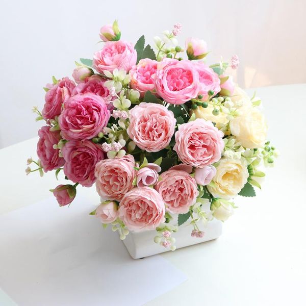 

decorative flowers & wreaths 30cm rose pink silk peony artificial 5 big heads 4 small bud for bride wedding home living room decoration fake