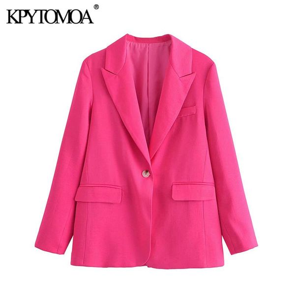 

women's suits & blazers kpytomoa women 2021 fashion oversized single button blazer coat vintage long sleeve welt pockets female outerwe, White;black