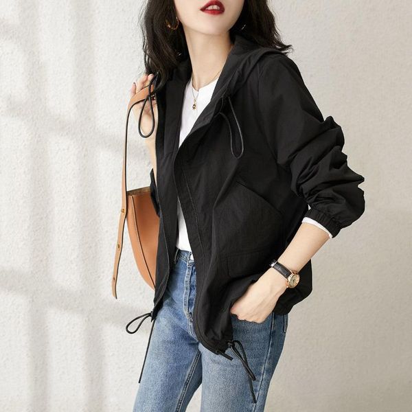 

women's jackets hong kong style fashionable long sleeve hooded short coat 2021 spring and autumn fashion temperament versatile for wome, Black;brown