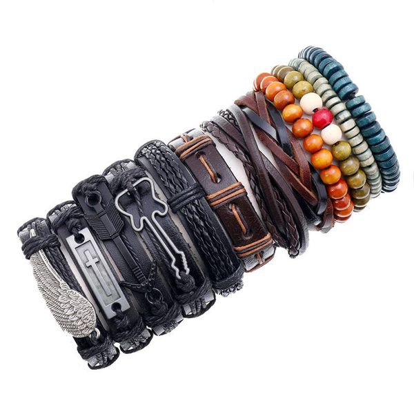 

charm bracelets 202112pcs / set black wrap woven fashion handmade men women leather bracelet bangle wholesale jewelry gift, Golden;silver