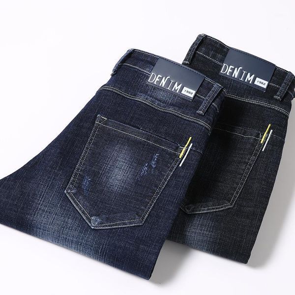 

men's jeans korean style slim-fitting elastic feet casual pants youth trend, Blue