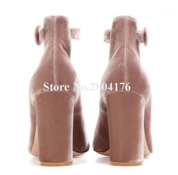 

dress shoes women elegant fashion round toe velvet chunky heel pumps ankle buckle strap pink grey thich high heels formal, Black