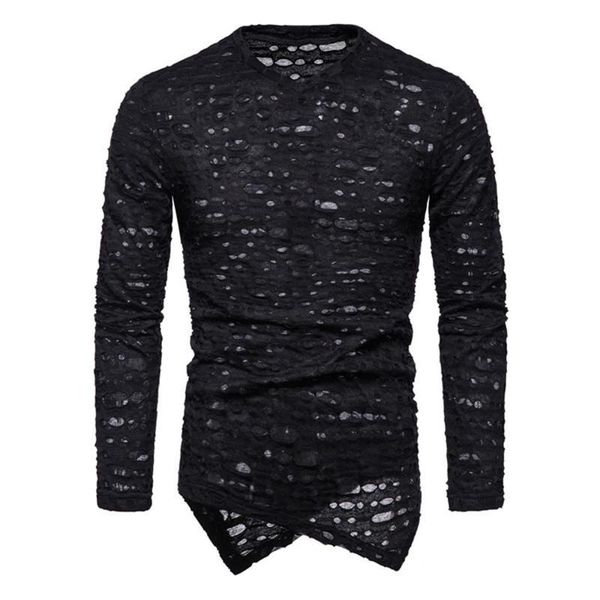 

men's t-shirts irregular mens long sleeve sport t-shirt casual pullovers jogger fitness round neck pullover hollow tee, White;black