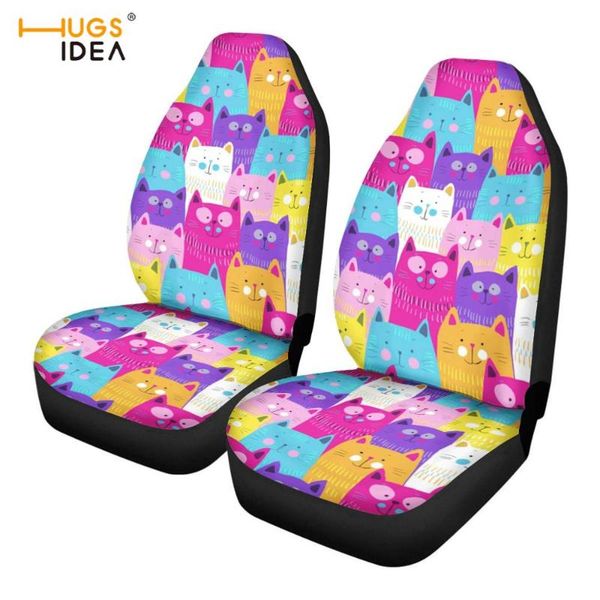 

chair covers hugsidea funny colorful cats cartoon prints vehicle seat cushion 2pcs/set soft stretch car washable