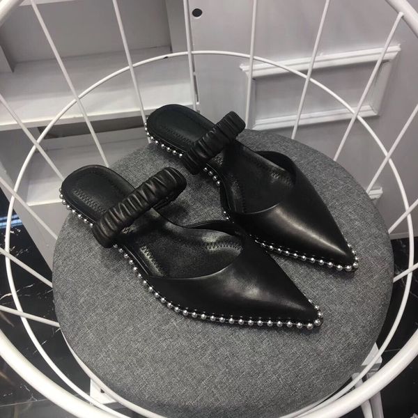 

tip designer fashion sandals black sheepskin sheath heel slippers luxury shoes