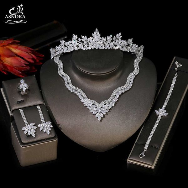 Mode Party Schmuck Braut Halskette Armband Ohrringe Krone Voll CZ Hochzeit Brautschmuck Set Prinzessin Erwachsene Geschenk Krone T0981 H1022