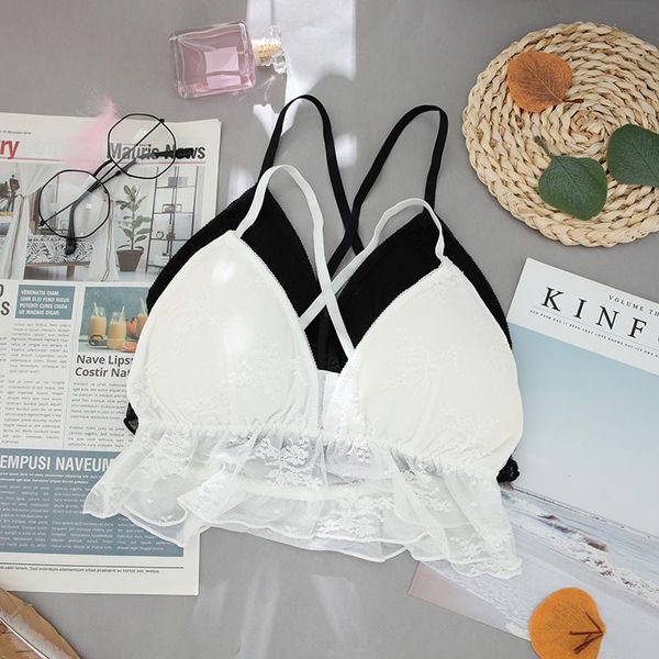 

yoga outfit lace crop female backless women's tube wireless triangular cup underwear