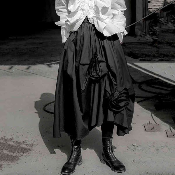 

[eam] high elastic waist irregular flower black big size pleated half-body skirt women fashion spring autumn 1dd6210 21512