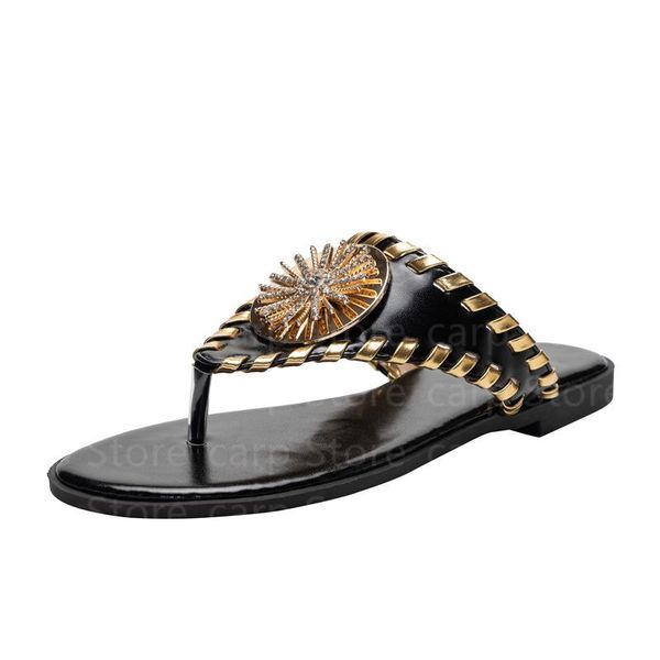 

slippers summer women sandals rhinestone sunflower flat bottom women's sandls beach flip-flops outside female slides shoes, Black
