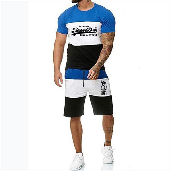 

sportswear splicing 2 piece suit men tracksuit fitness jogging quick drying summer printed shorts t shirt casual wear, Gray