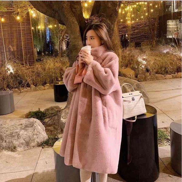 

leather jacket high fashion men belt autumn and winter fur coat length, Black