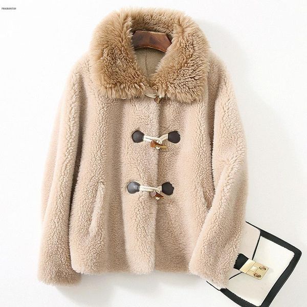 

women's fur & faux winter casual sheep sheared coat female long sleeve 2021 fashion overcoat loose thick warm jq1095, Black