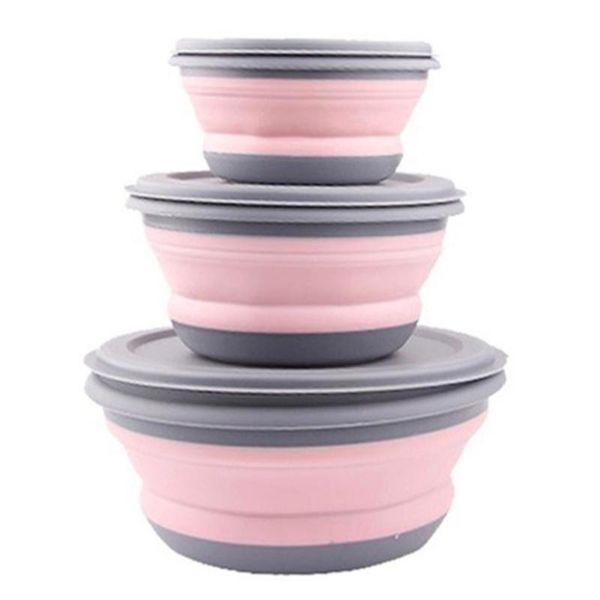 

bowls 3pcs silicone foldable bowl portable tableware outdoor deformable lunch box kitchen gadgets with lid