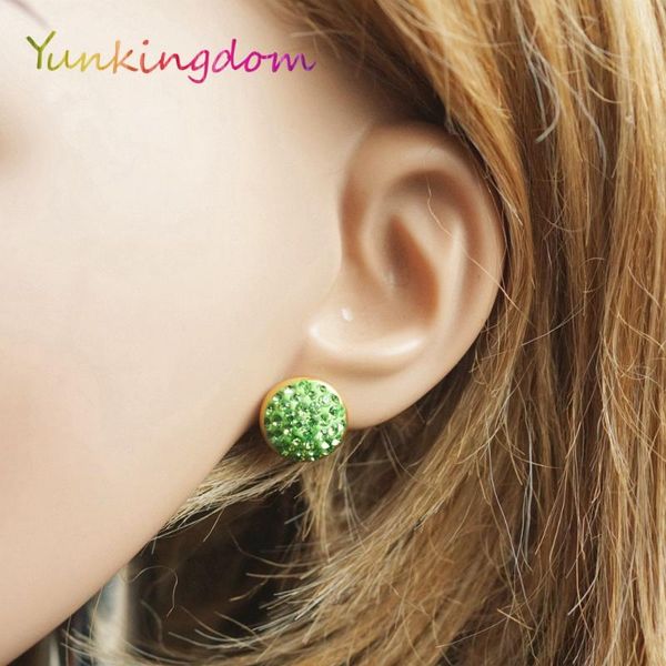 

stud fashion green rhinestone circle earrings gold color for women party jewelry gifts, Golden;silver