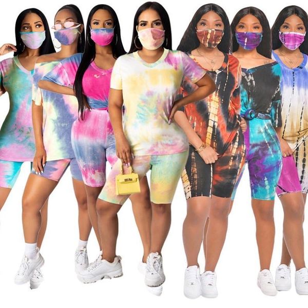 

two regular pieces sets summer women tracksuits tie dye print jogger shorts suit sporty fitness outfit gl5403, Gray