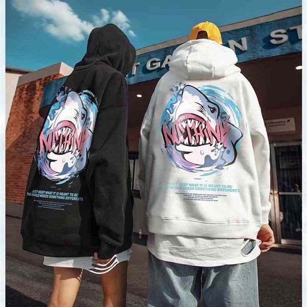 

korean couple's sweater cartoon printing hooded sweater men's loose brand trend couple off ins tide, Black