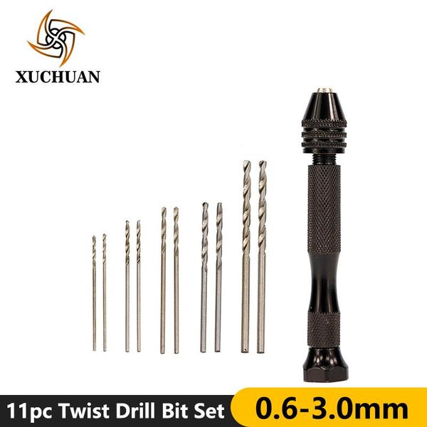 

professional drill bits hand set precision pin vise 11pc hss mini twist bit 0.6-3.0mm for model diy jewelry making rotary tool