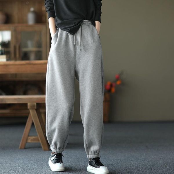 

women's pants & capris sports autumn winter thick casual loose sweatpants women solid color pockets elastic waist trousers joggers, Black;white