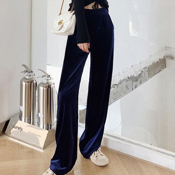 

autumn winter wide leg soft womens capris casual solid pleuche high waist loose trousers femme plus size, Black;white