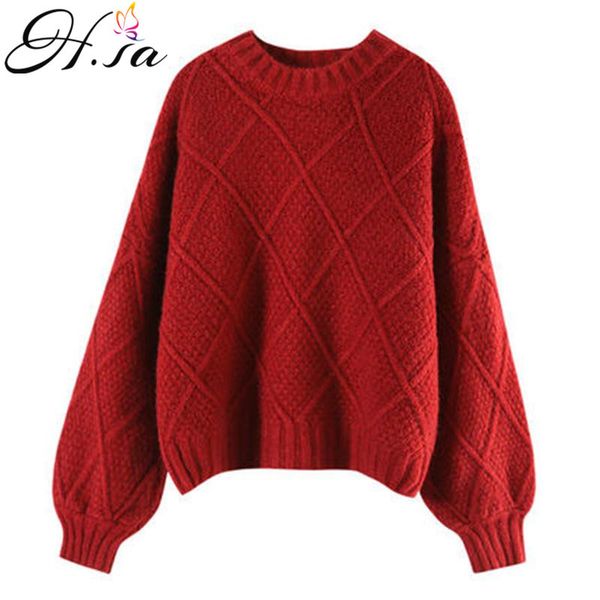 

h.sa casual twisted pullover and sweaters for women candy colors solid pull femme beige blue loose knitted jumpers korean 210417, White;black