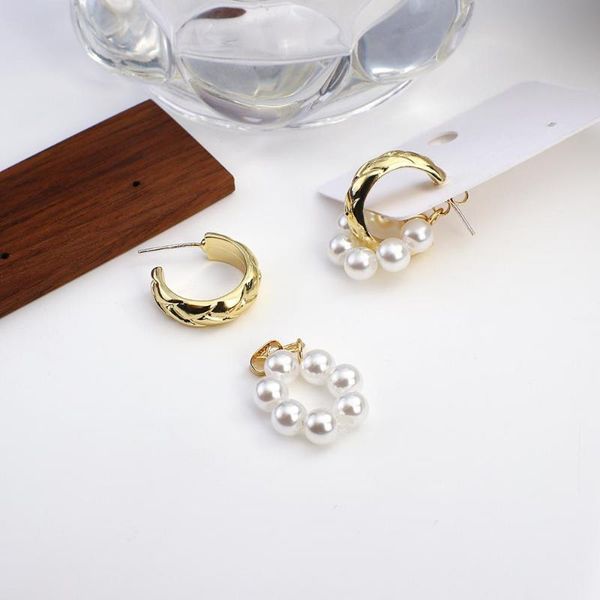 

double circle genuine freshwater pearl hoop earrings layered small hoops earring delicate cute for women dangle & chandelier, Silver