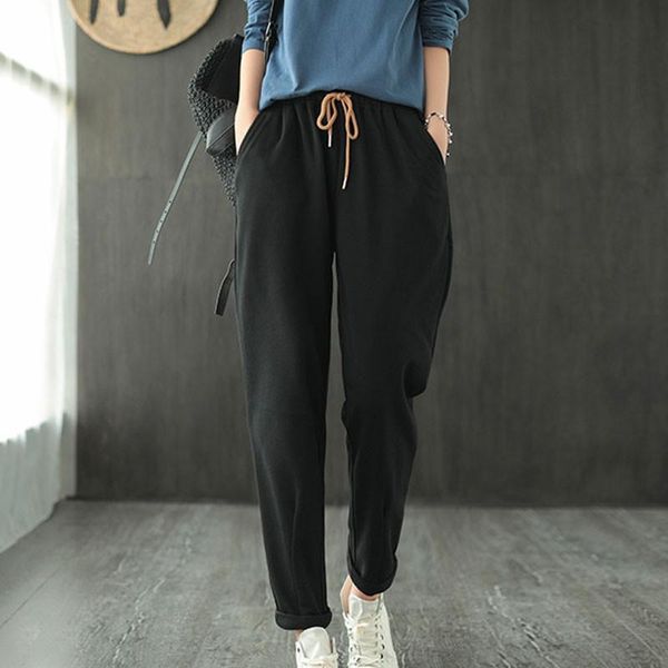 

women's pants & capris leisure solid color elastic waist drawstring harem 2021 autumn fashion all-match women ankle-length, Black;white