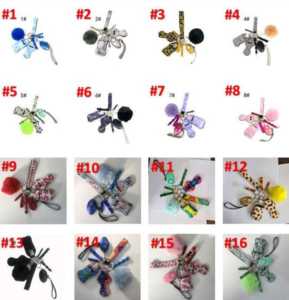 

23 colors 9 pcs defense keychain set alarm hand sanitizer wrist strap lipstick keychains stick bottle opener for woman men self-defense keyr, Silver