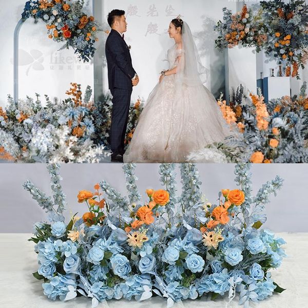

wedding simulation flower art blue orange color row scene background wall decoration window decorative flowers & wreaths