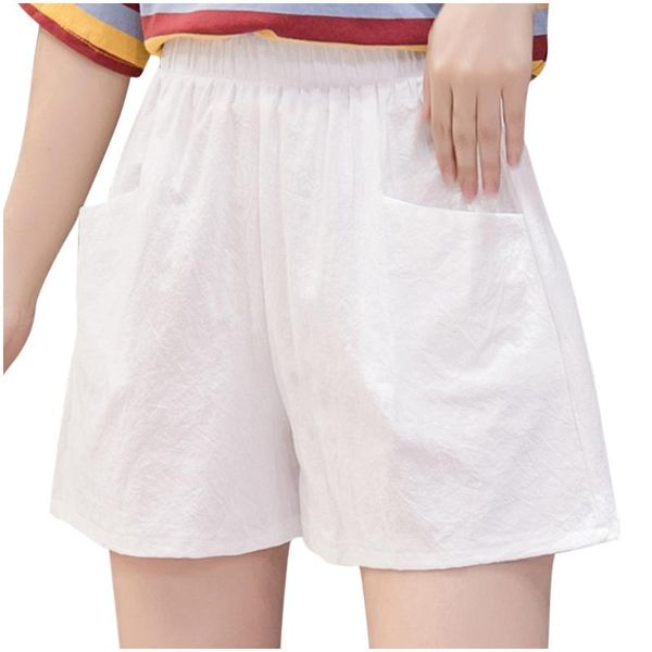 

women's shorts summer casual cotton linen plus size mid waist fashion female streetwear short pants with pockets #lr4, White;black