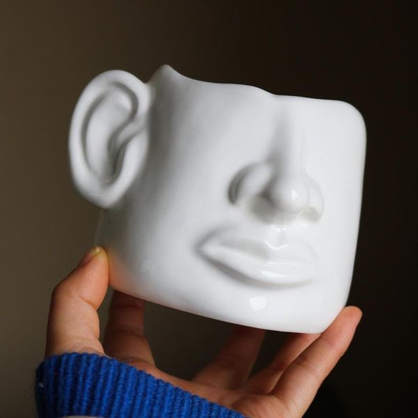 

mugs 500ml breakfast coffee mug europe style white creative ceramic abstract face milk tea juice water cup