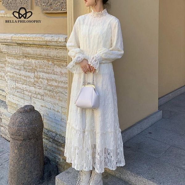 

casual dresses hstar women autumn winter elegant dress vintage lace mesh female long maxi lady party vestidos, Black;gray