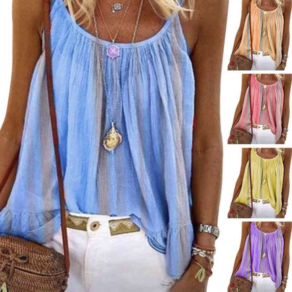 

women's tanks & camis summer women solid color loose striped print pleated camisole splash ink gradient trendy tank arrival a570, White