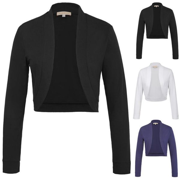 

women's jackets basic long sleeve open front cropped cotton coat bolero shrug, Black;brown