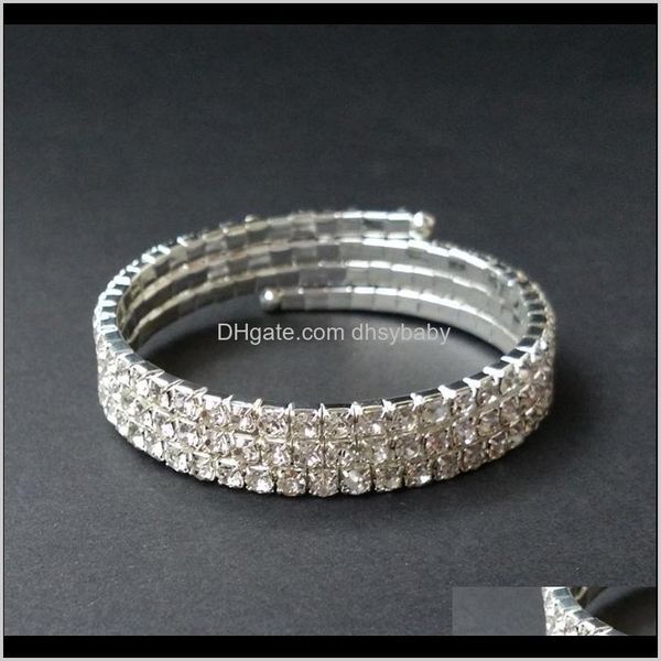 

drop delivery 2021 3 rows bridal wedding spiral rhinestone crystal stretch bracelets bangle sier and gold plated jewelry accessories for wom, Black