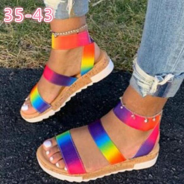 

dress shoes summer platform sandals women open toe beach sandales rome woman plus size non-slip flat ladies, Black