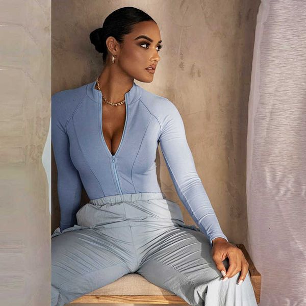 

women's jumpsuits & rompers autumn long sleeve zipper basic bodysuit women stand collar bodycon jumpsuit casual high elasticity clothin, Black;white